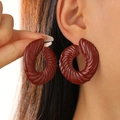Statement dark red twisted hoop earrings in a glossy finish for a bold fashion look - Deep Red Twisted Spiral Hoop (M-373)