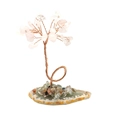 Handmade rose quartz crystal money tree with copper wire on a polished agate base - White Crystal