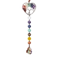 Detailed view of handmade heart Tree of Life car charm with 7 chakra stones and tassel - Round Bead - Silver Heart Frame
