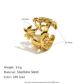 18K gold plated stainless steel open ring featuring starfish and shell cutout patterns - Stainless Steel 18K Gold Plated / Ocean Element Open Ring - Gold
