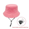 Sombrero de pescador de algodón rosa con cuerda cortavientos ajustable para protección solar - Adulto Regular (Sin Cuerda) / Rosa Agua