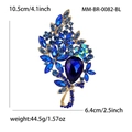 Spilla dorata elegante con strass blu e cristalli, lunghezza totale 10,5 cm - Blu