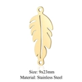 Golden stainless steel feather connector charm with dual rings for DIY jewelry 9x23mm - Gold Medium Feather (9x23mm) / 5 Pcs/Pack