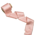 Frayed edge silk ribbon in dusty pink on wooden spool for gift wrapping and decoration - 4CM X5 Yards (Without Wood Spool) / Lotus root pink