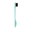 Dual-head eyebrow brush and hair comb styling tool in teal green with black bristles - Fan-Shaped Brow Brush Cyan