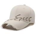 Beige vintage baseball cap with Epccc embroidery and distressed ripped brim detail - Adjustable / Light Beige