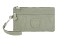 Sage green nylon phone bag with three zippered compartments and a detachable wristlet - Matcha Green
