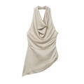 Champagne satijnen haltertop met watervalhals en asymmetrische zoom voor dames - XS / Champagne