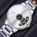 Men's ORUSS quartz watch in silver steel with a unique rotating disc dial display - New Concept Disk Type / Silver White Dial