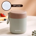 Morandi green soup cup with pink lid and PP inner liner featuring a silicone handle - 380ml Plastic Matcha Green