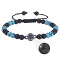 Bracelet ajustable en perles de pierre noire mate et turquoise avec pierre de projection - Turquoise + Pierre Mate