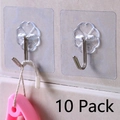 Pack of 10 transparent self-adhesive wall hooks for kitchen and bathroom storage - Transparent Iron Hook / Clear