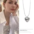 Polished silver heart pendant necklace featuring a minimalist bead chain and sleek finish - Silver Mirror 3D Heart Style (8#)