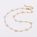 British style retro stainless steel beaded necklace with gold finish and floral beads - Transparent-Necklace