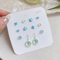 Blue set with stars, bear, and tulip earrings on S925 silver needles display card - CSC2 Blue Ear Hook 6-Piece Set