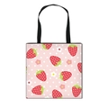 Pink canvas strawberry polka dot tote bag with black handles for daily shopping use - Strawberry Polka Dot Print