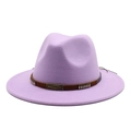 Detail of purple wool fedora featuring a brown band with vintage rivets and studs - M(56-58cm) / Taro Purple