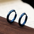 Minimalist navy blue stainless steel hoop earrings with clicker closure on wooden stand - 2.5*8mm / Blue