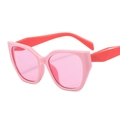 Retro cat eye sunglasses with pink frames, red temples, and pink translucent lenses - Pink Frame Red Temple Pink Lens