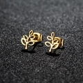 Orecchini a perno minimalisti a forma di ramo e foglia in oro lucido dal design naturale - 185 Foglia Ramificata / Oro