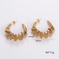 Detail view of 35mm gold hollow geometric wire earrings with size and weight info - Wrapped Half Hoop Style (AMLEH214)