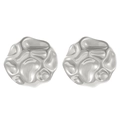 Irregular hammered silver square stud earrings with liquid metal texture for women - Steel Color Round Hammered (N-906)