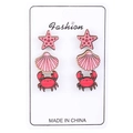 3-pack ocean theme wooden stud earrings set featuring starfish shell and crab designs - Crab Starfish Shell Set
