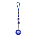Detail of blue evil eye keychain with woven ring and glass pendant on a white background - Blue Evil Eye Hanging (BE161BU02)