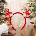 Festive red Christmas reindeer antler headband with soft ears and pompons for party decor - Berry Red Antlers
