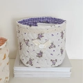 Bonita cesta cilíndrica de tela con diseño de osito para organizar el escritorio - Serie Oso de Postre / Púrpura