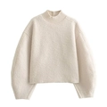 Maglione in maglia crema vestibilità ampia con collo alto e polsini a costine - S / Bianco Sporco
