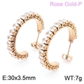 Rose gold-plated C-shaped stainless steel earrings with square-cut white zircons 30mm - Rose Gold-30x3.5mm(KE104537-KFC)