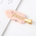 Detail of pink floral acetate hair clip with golden metal duckbill clasp and marble texture - 7# Pink Marble Texture / 6.2cm