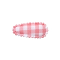 Pink and white gingham fabric teardrop hair clip with scalloped decorative edges - Pink White Small Plaid (16)