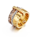 Bague trois rangs avec chiffres romains dorée et or rose sertie de pierres zircon - US 7 / Color Block
