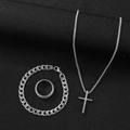 Ensemble de bijoux en acier inoxydable argenté avec collier croix, bracelet et bague - Bijoux en Argent