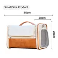 Small portable pet carrier in beige canvas and brown leather with breathable mesh - Small (30*20*20cm)