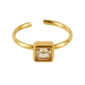 Minimalist 18K gold-plated stainless steel open ring with a square crystal stone - Gold White Square Bangle