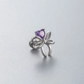 Silver bow stud earring with a purple heart zircon and flat back screw design - Silver Heart Purple Zircon Bow Style (A53-6#)