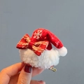 Sparkly red Christmas hat hair clip with snowflake pattern and red gold plaid bow decor - Red Tie Santa Hat Clip