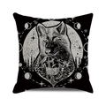 Square linen pillowcase featuring a black and white fox landscape illustration - Woodcut Style Fox Landscape