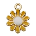 Golden daisy flower pendant with yellow enamel petals and white center for DIY jewelry - 1pc Yellow Enamel Round Small Daisy