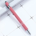 Matte pink stylus ballpoint pen with silver metal clip and conductive rubber tip - Carmine Pink