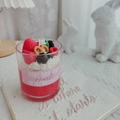 Handmade strawberry chocolate dessert scented candle in a glass cup with cream topping - Berry - Strawberry Scent