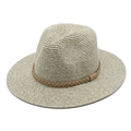 Classic woven straw Panama hat with brown band decoration for summer sun protection - M (56-58cm) / Peach Green 01