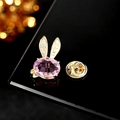 Pink crystal rabbit brooch with gold plating and LOVE engraving on the ear - Pink Rabbit LOVE (60191)
