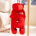 Winter pet hooded jumpsuit in vibrant red waterproof fabric with D-ring leash attachment - Thick Derozan / S (Recommended weight 1.5-2.5kg)