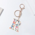 Floral letter R keychain pendant with colorful flower pattern and gold lobster clasp - Letter R (No Tassel)
