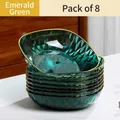 Lot de 8 assiettes à collation vert émeraude avec texture diamant et bord doré - Vert Émeraude (8 PC)