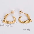Golden irregular hammered texture C-shaped stainless steel earrings measuring 21mm - Irregular Hammered Texture Earrings (AMLEH121)